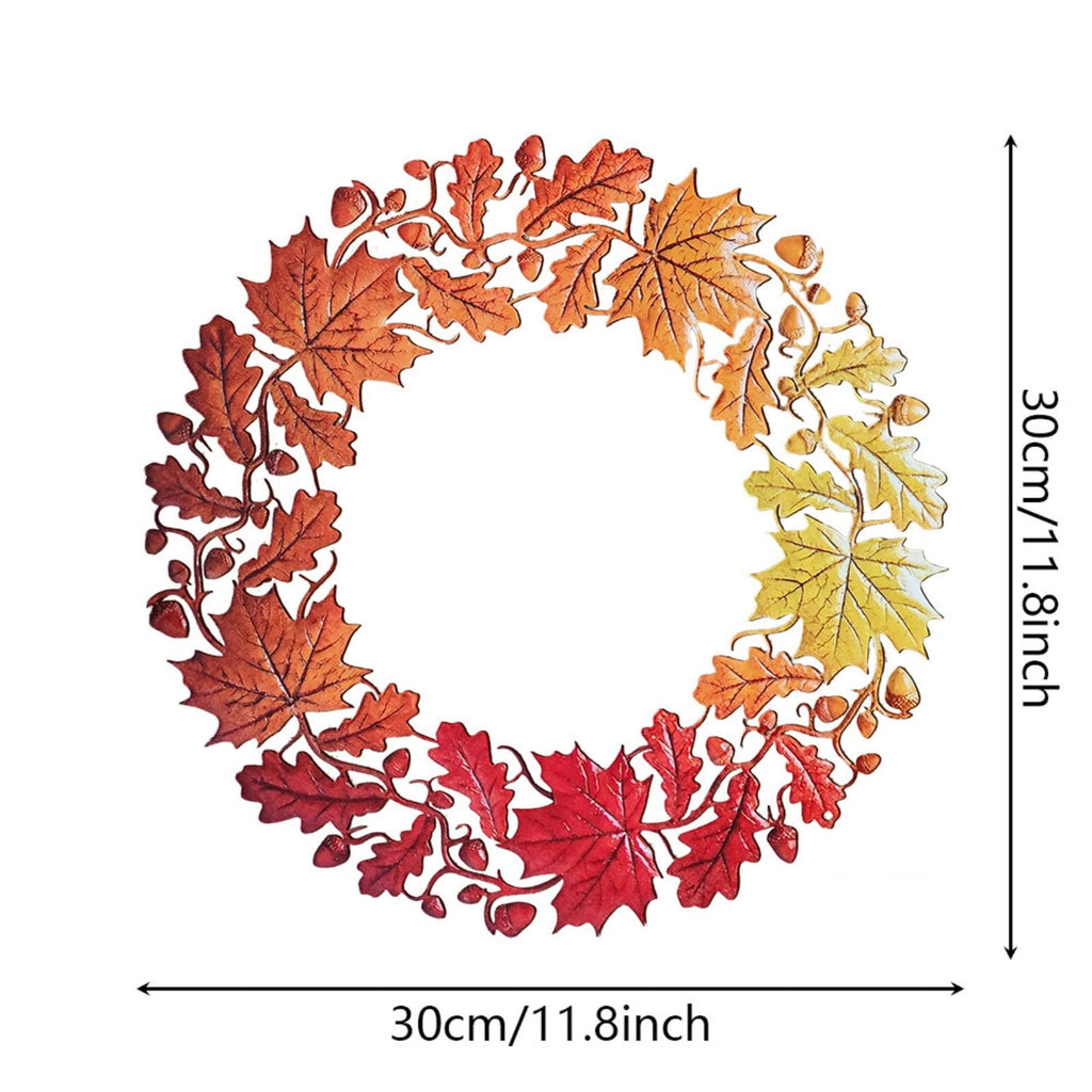 HOARBOEG Handmade Wrought Iron Maple Leaf Wreath, Thanksgiving Rudolph Fall Harvest Door Hanging, Orange Metal Autumn Wreath with Berries, Garden Wall Decor, 15.75 in