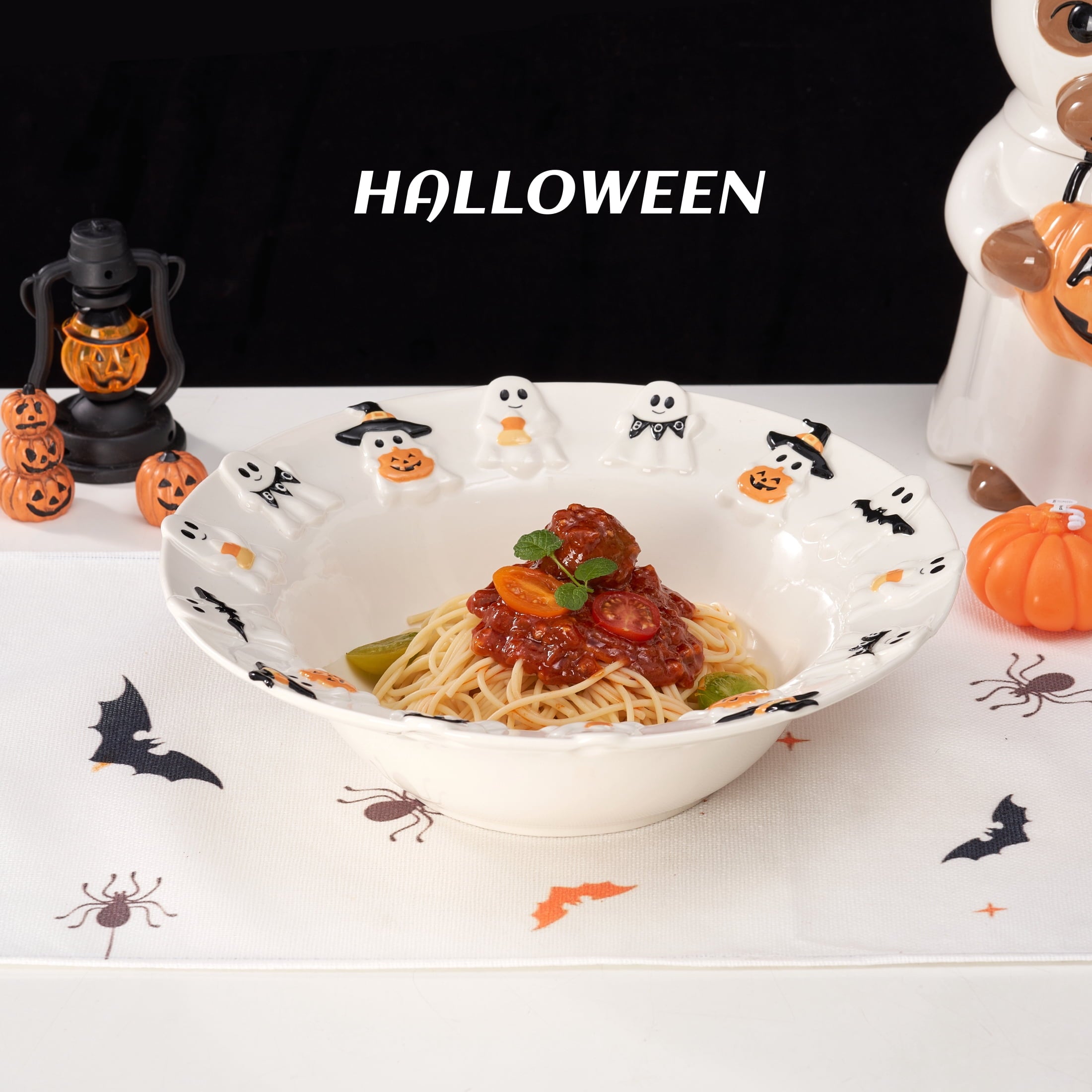 Way To Celebrate Halloween Ghost Ceramic Stoneware Serving Bowl, White