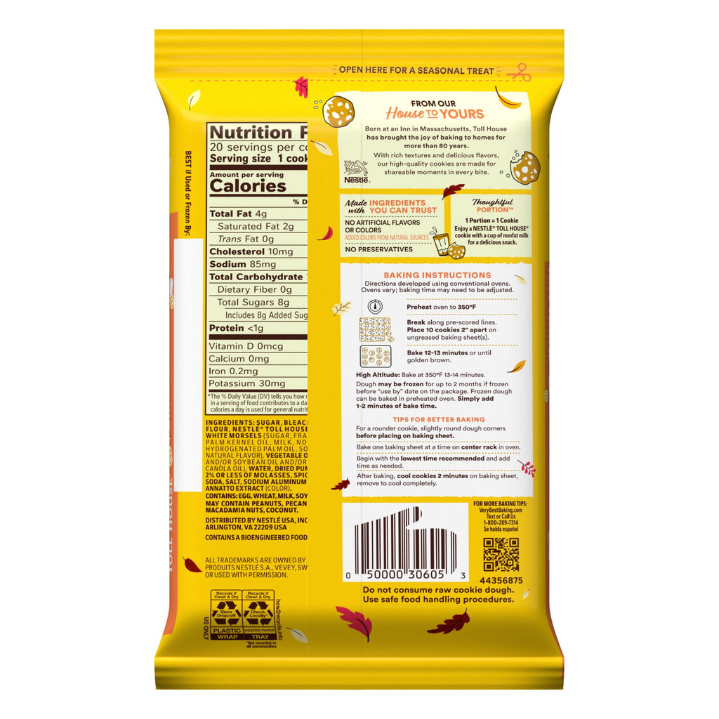Nestlé Toll House Pumpkin Spice Ready to Bake Refrigerated Cookie Dough, 14 oz, No Artificial Colors