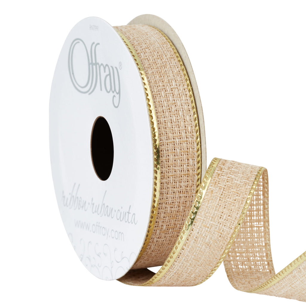 (4 pack) Offray Ribbon, Natural Gold 5/8 inch Galena Metallic Ribbon for Wedding, Crafts, and Gifting, 9 feet, 1 Each