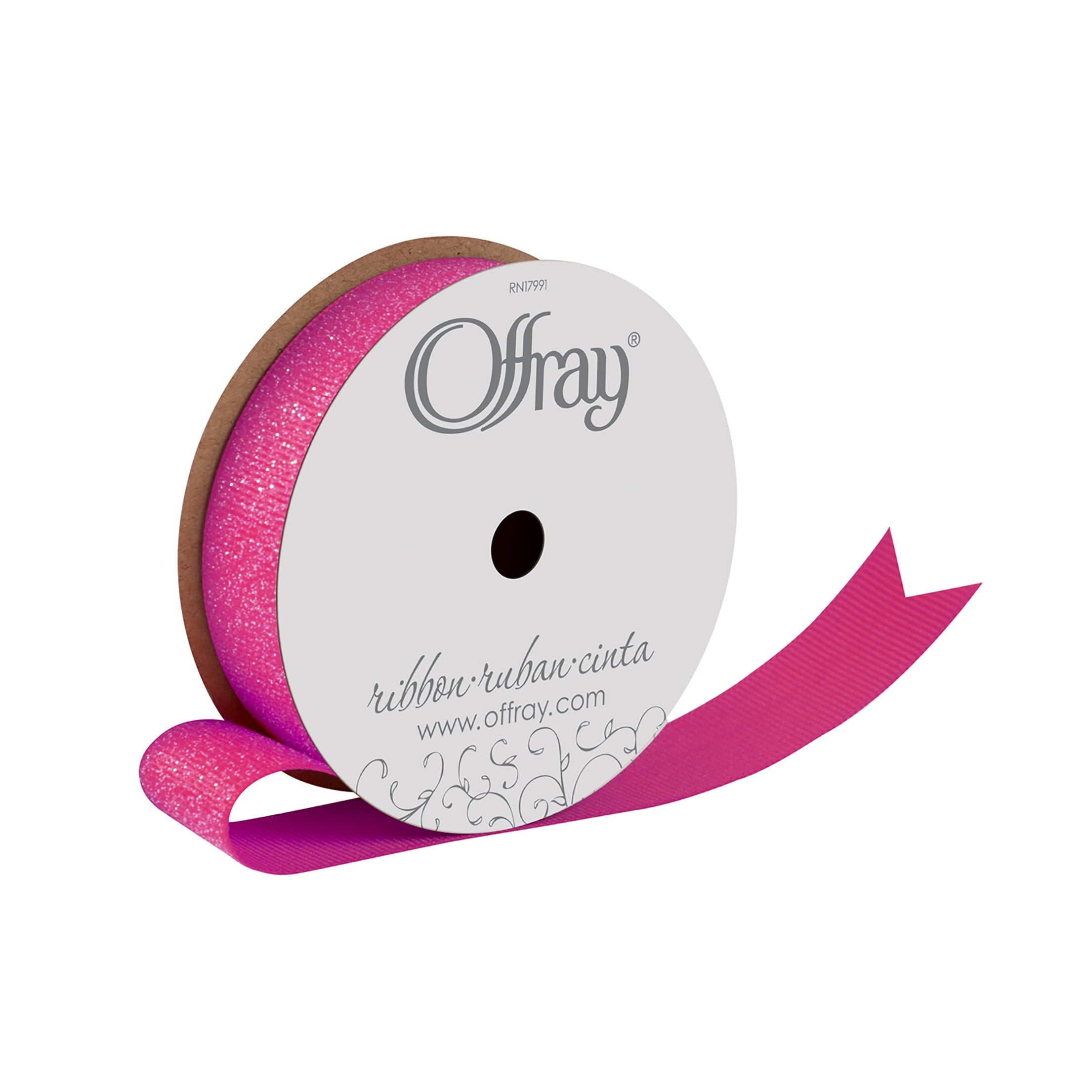 (2 pack) Offray Ribbon, Shocking Pink 7/8 inch Grosgrain Glitter Polyester Ribbon for Sewing, Crafts, and Gifting, 9 feet, 1 Each