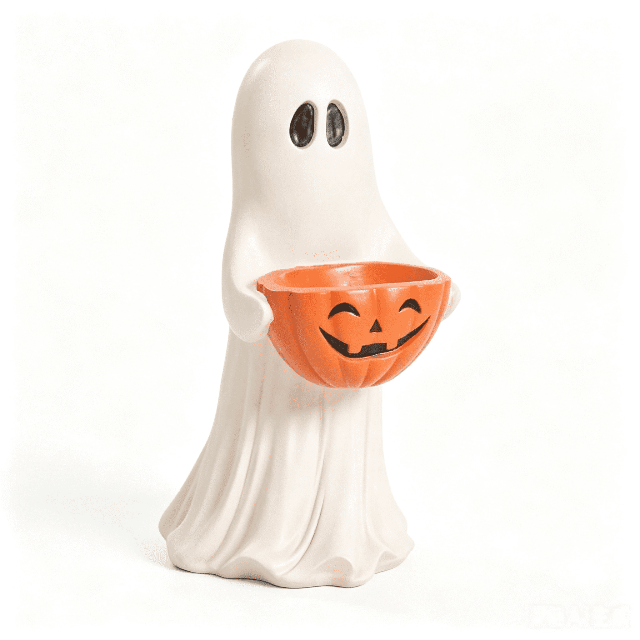 Halloween Ghost Figurine with Pumpkin Candy Bowl, Resin Spooky Ghost Statue Holding Jack O Lantern Treat Bowl, Cute Ghost Candy Holder Tabletop Decor for Front Door Decorations White