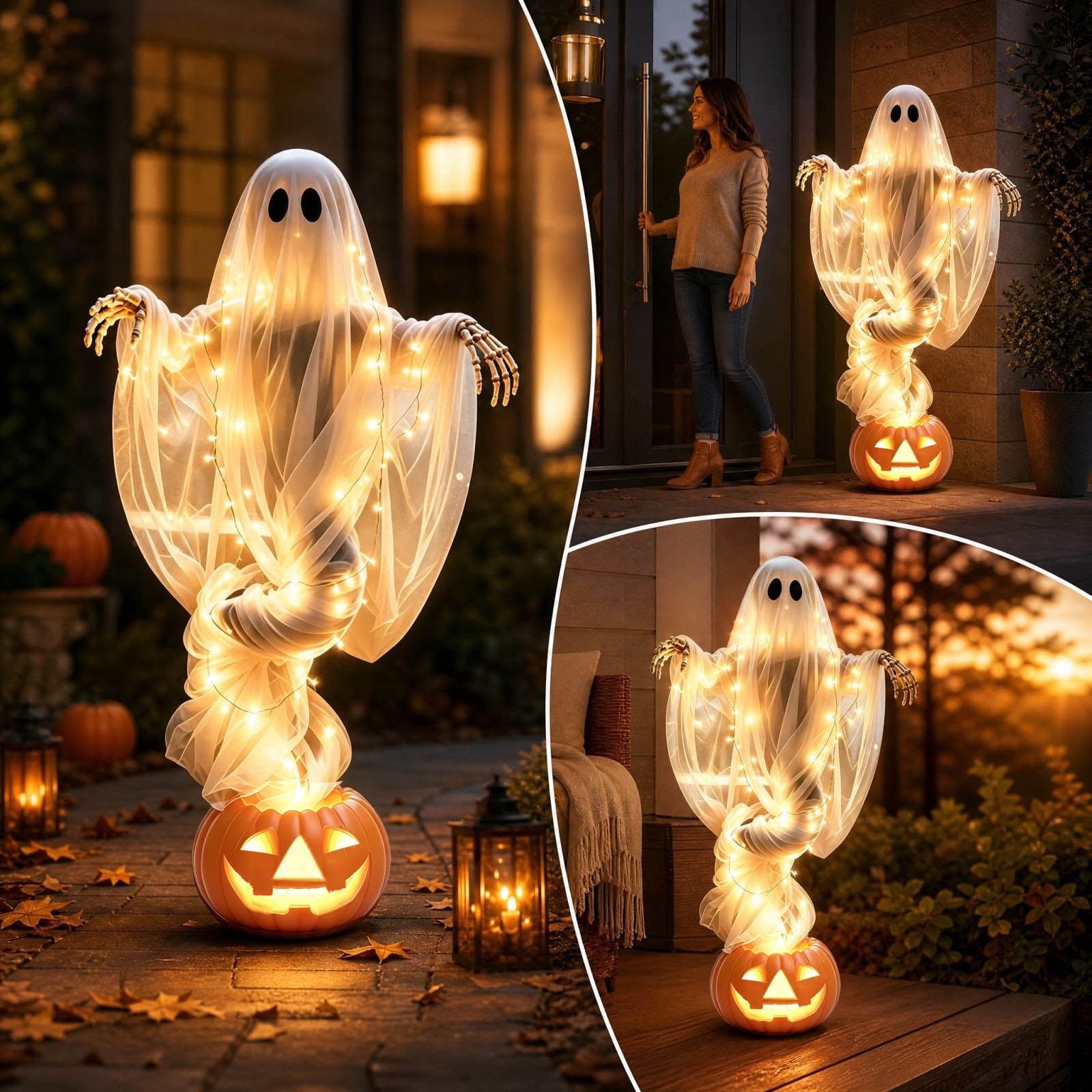 Halloween Witch Cauldron Garden Stake Lights, 2.7Ft LED Color Waterfall-Style Light Flow Flying Witch Garden Stake, Waterproof Weather Resistant Projector Lights for Outdoor Yard, Lawn, Pathway