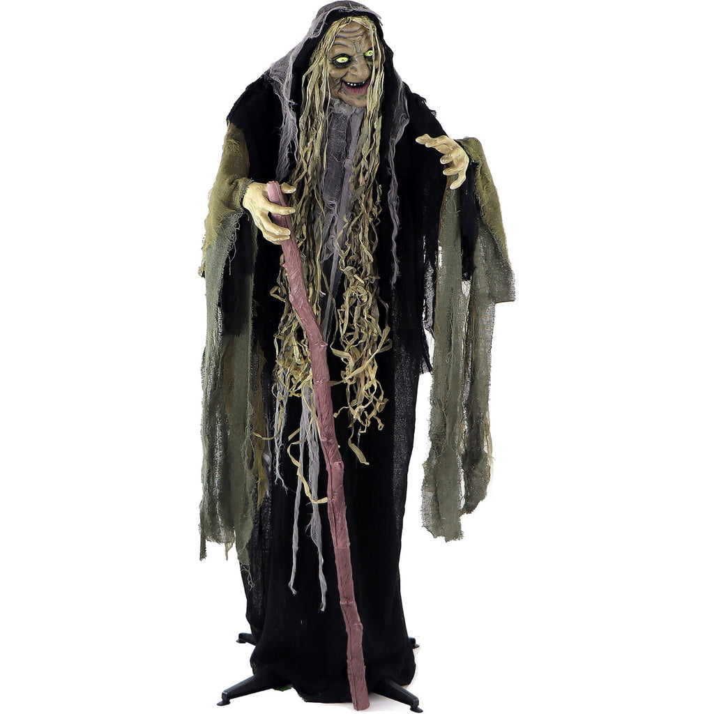 Haunted Hill Farm Life Size 5.6 ft Animatronic Witch, Indoor/Outdoor Halloween Decoration