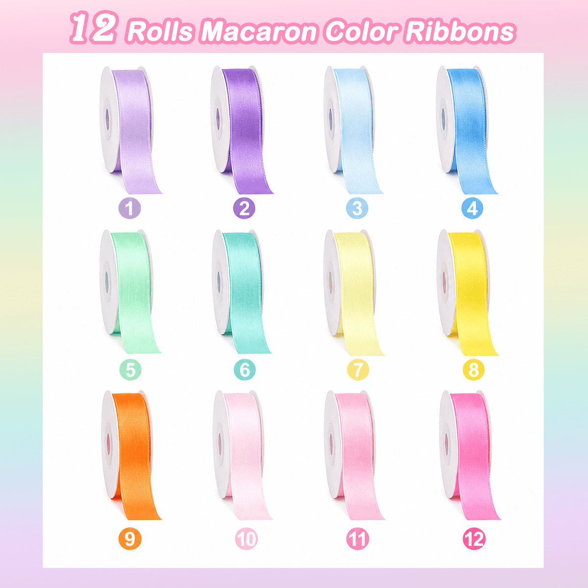 Yarniss Satin Ribbon Roll, 3/8 Inch, Double Faced Polyester, 20 Rolls, 100 Yards, for Crafts & Gift Wrapping