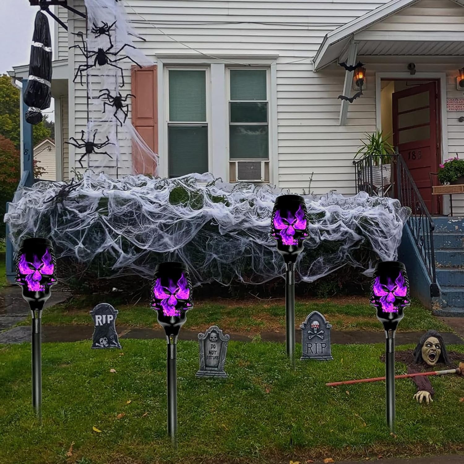 12PCS-Halloween Solar Lights Outdoor Pathway Lights, LED Waterproof Skull Stake Lights for Yard Garden Path Walkway Driveway Patio Lawn Halloween Décor (Purple)