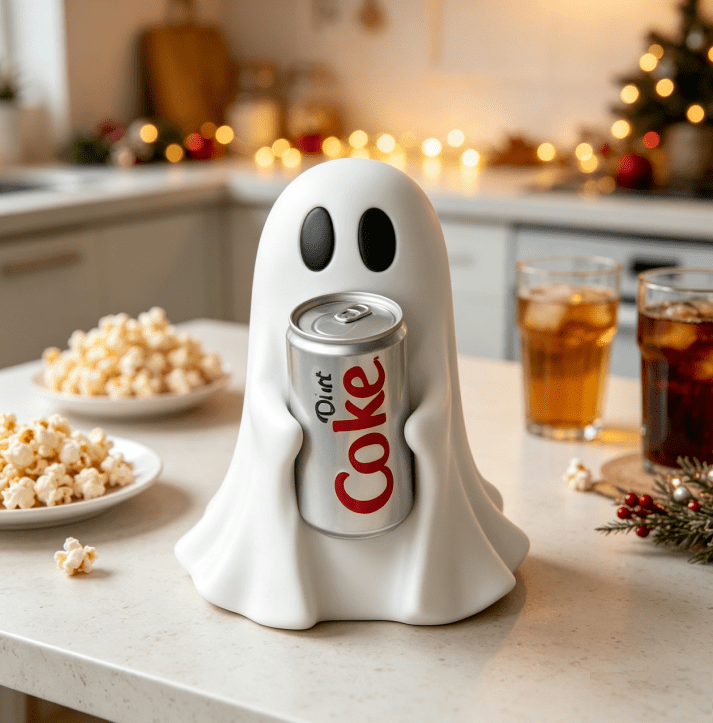 5.9" Halloween Cute Ghost Ghost Holding Coke, Ghost Coke Can Figurine Decor, Spooky Beverage Holder Figurine, Halloween Decorations For Tabletop, Party Decor (A)