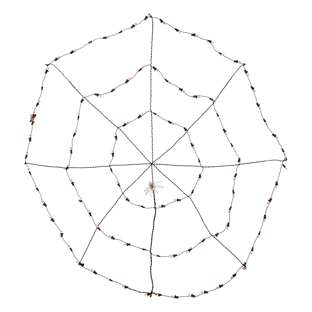 5' Lighted Orange and Black Spider in Web Halloween Decoration Black Wire