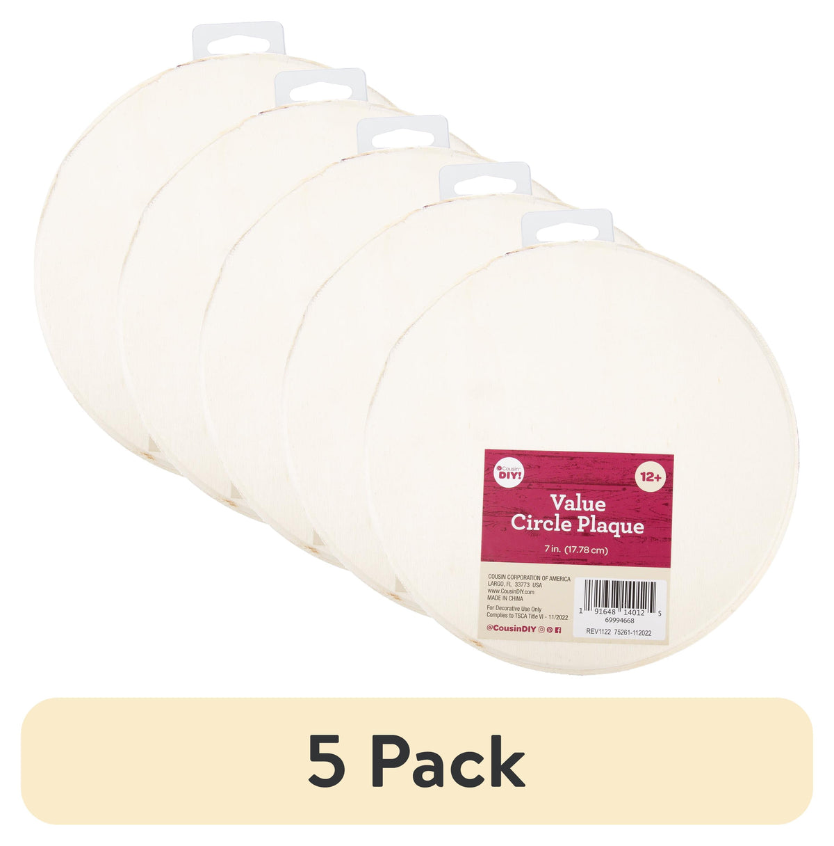 (5 pack) CousinDIY 7-Inch Round Unfinished Wood Circle Plaque for Crafting