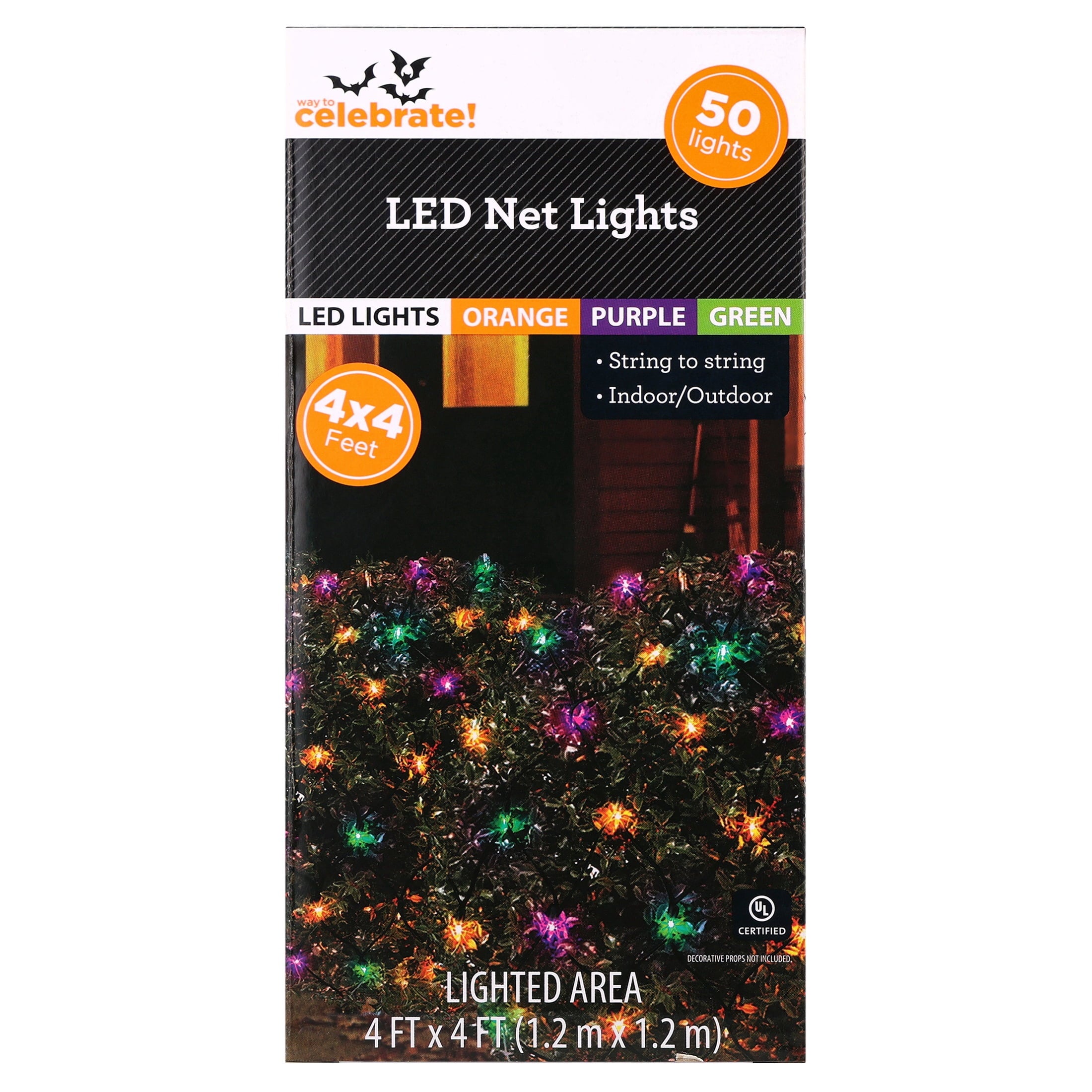 Indoor/Outdoor 50-Count LED Net Lights, Multicolor, 4' x 4', Halloween by Way To Celebrate