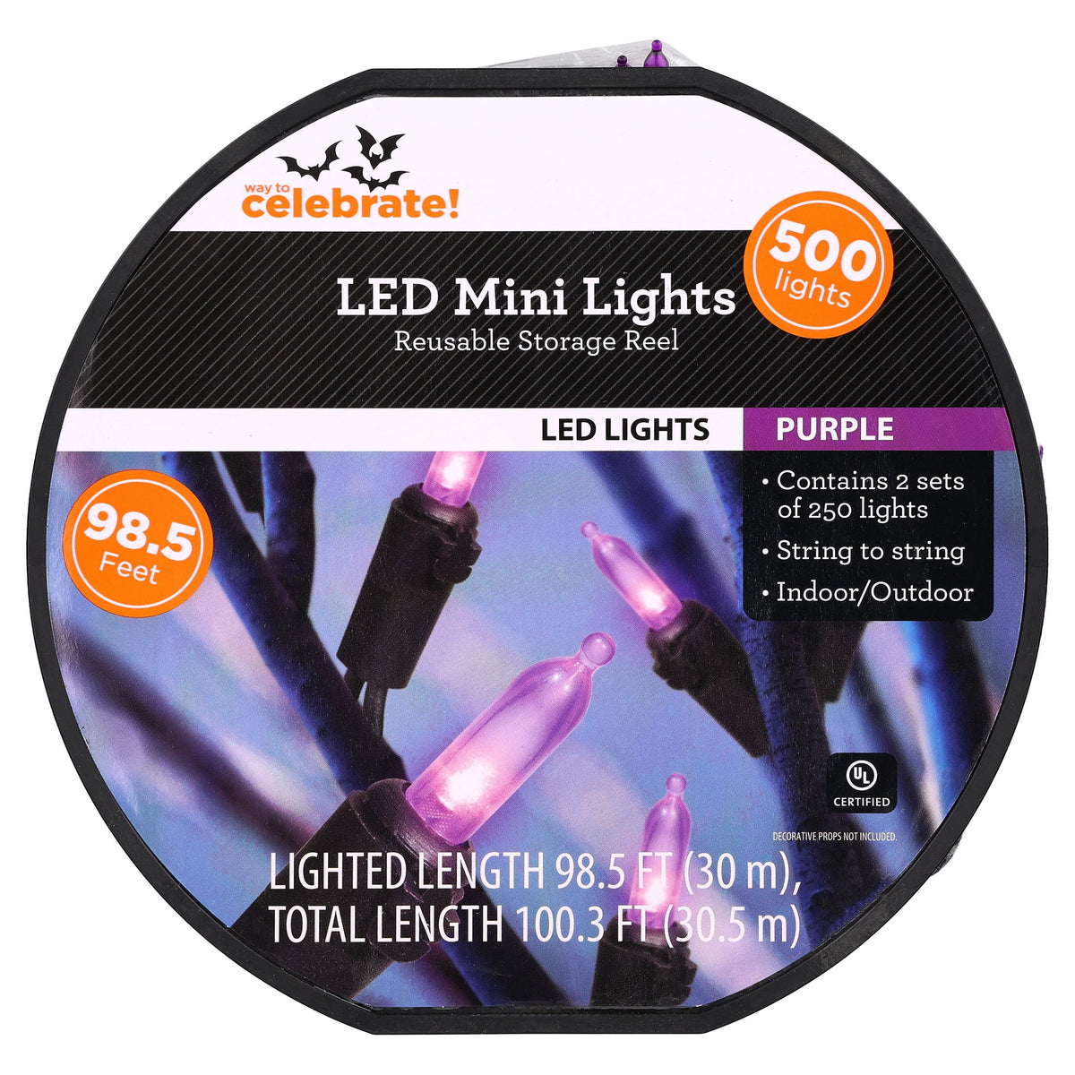 Indoor/Outdoor 500-Count LED Mini String Lights, Purple, 98.5', Halloween by Way To Celebrate