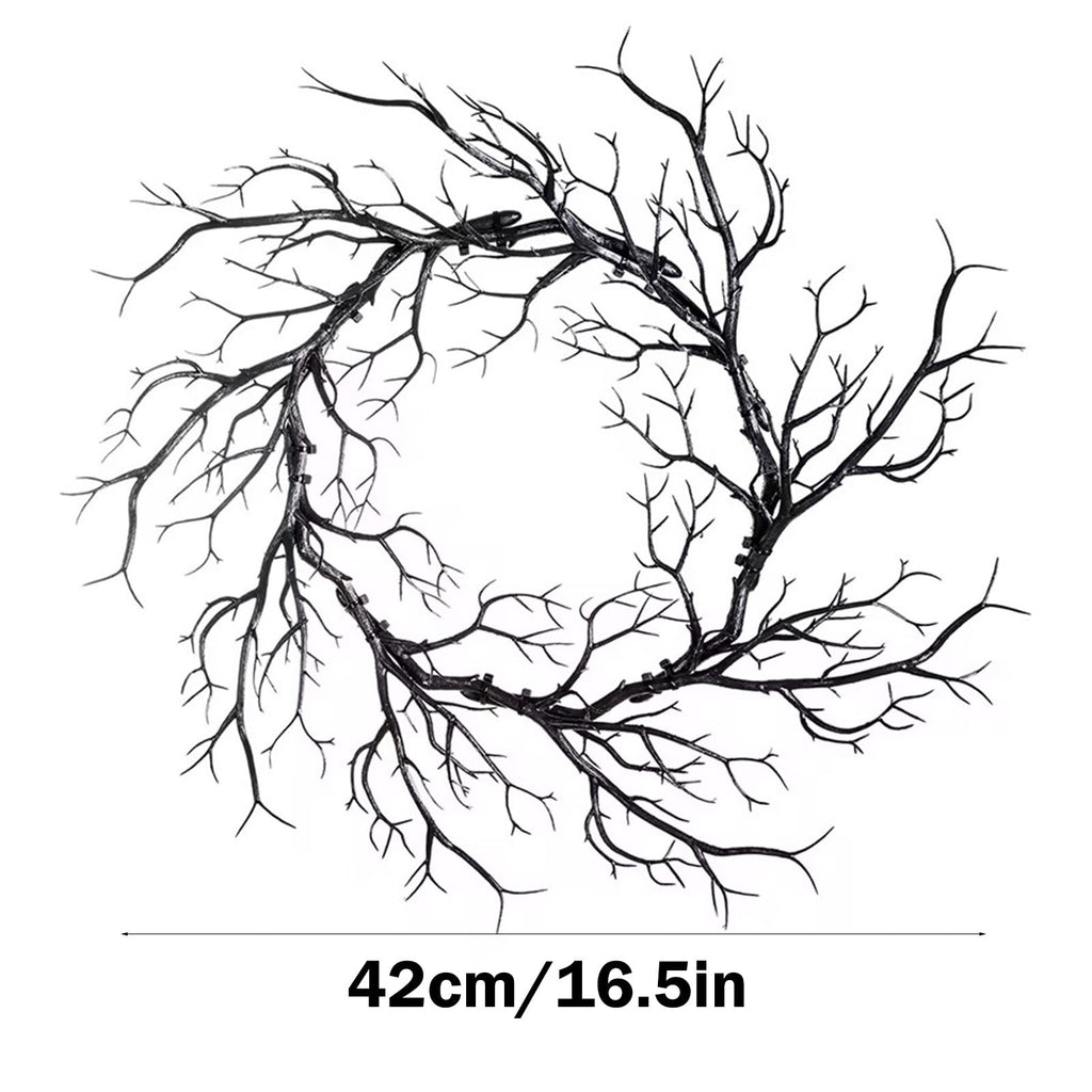 WWC Halloween Wreath, 18 inch Black Bats and Bare Branch Wreath, Gothic Halloween Decor Twig Wreath for Halloween Party Front Door Porch and Fireplace