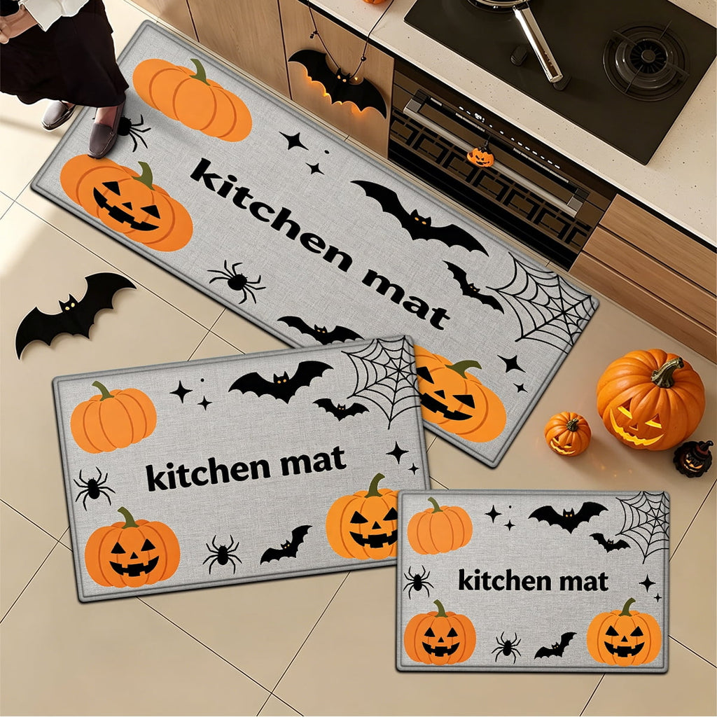 YIMEIS Halloween Pumpkin Lanterns 3Pcs Flannel Mat and Kitchen Rugs Set,Soft Non-slip,Perfect for Home Bathroom