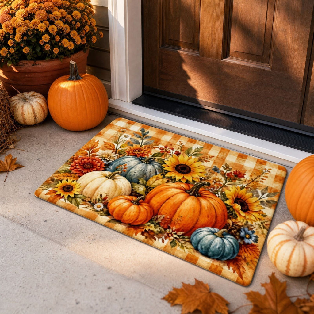 syligr Halloween Thanksgiving Doormat with Maple Leaf & Pumpkin Patterns - Non-Slip Floor Mat for Entryway, Kitchen, Porch, Fall Harvest Decor Rug with Anti-Fatigue Backing, Gift for Thanksgiving