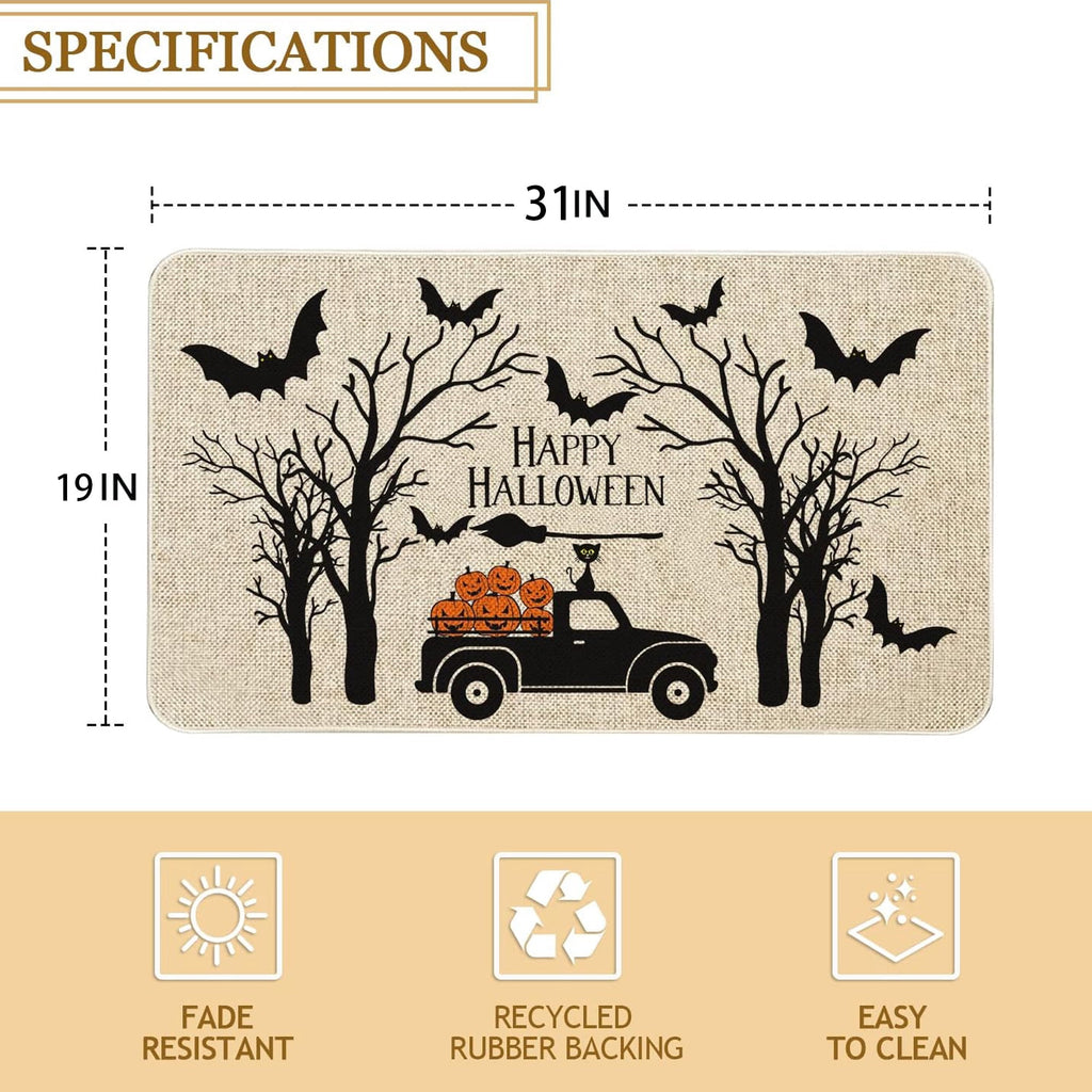 BOOHIT Halloween Door Mat 31x19 Inch Indoor Outdoor Entrance Floor Home Decoration (Pumpkin Head Spooky)