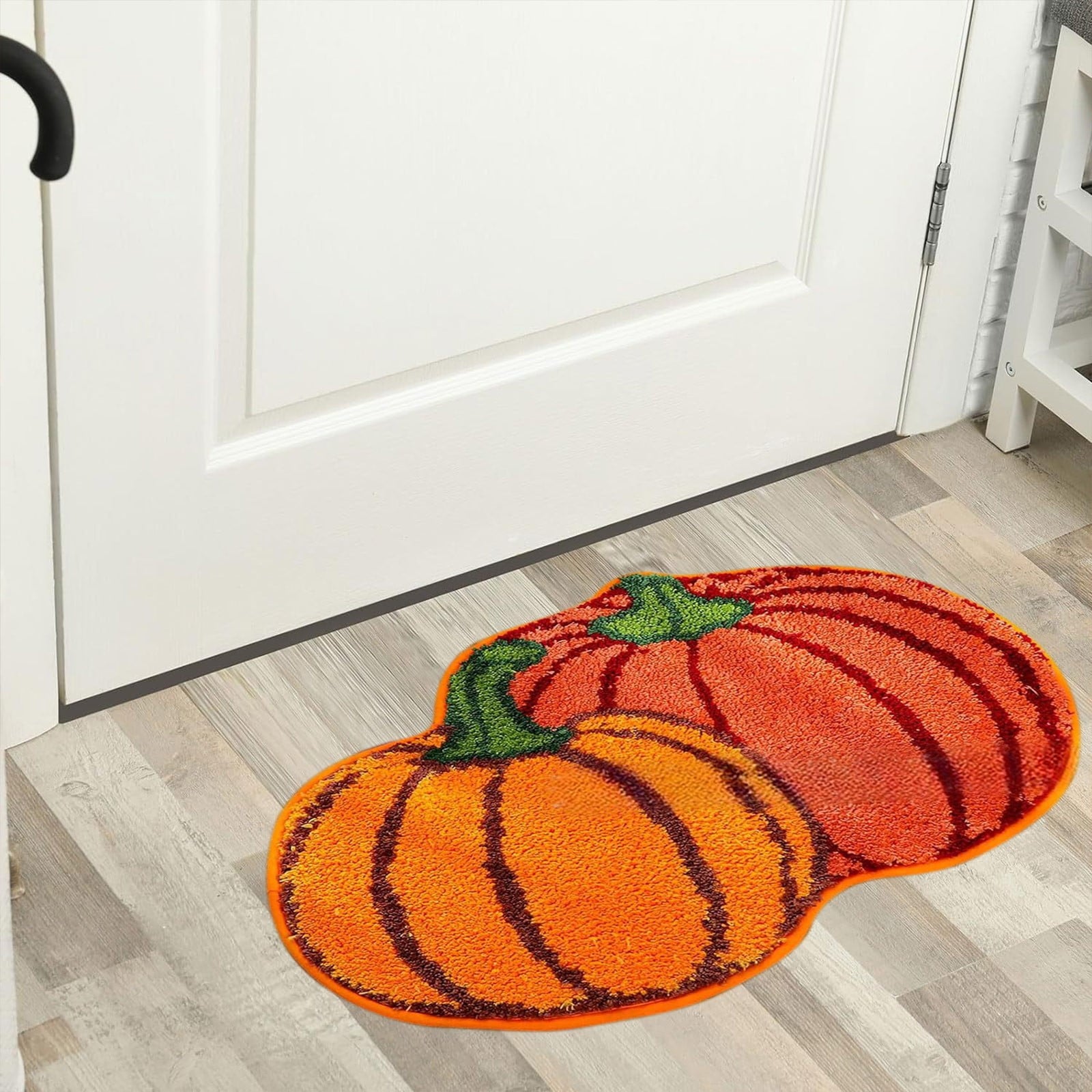 Fall Bathroom Rug Cute Pumpkin Shape Bath Mat Autumn Orange Non Slip Shower Rugs Foot Mat Front Door Mat Carpet Floor Rug for Kitchen Bedroom Living Room Family Decor
