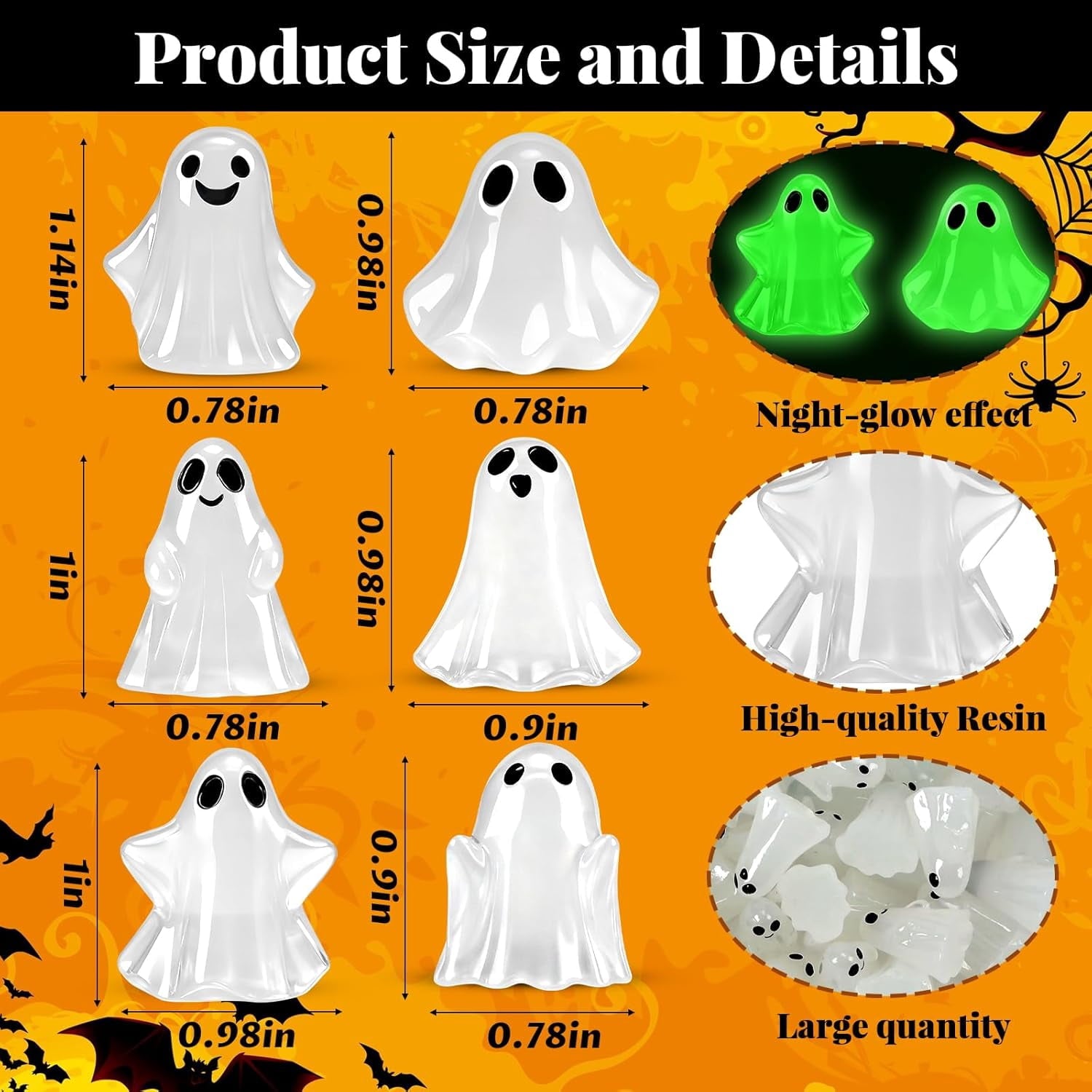 Miguan 80Pcs Mini Luminous Ghost Figurines 6 Style Glow in The Dark Tiny Small Ghost Miniatures for Halloween Spooky Tiered Tray Table Centerpiece Decor Vase Filler Party Favors