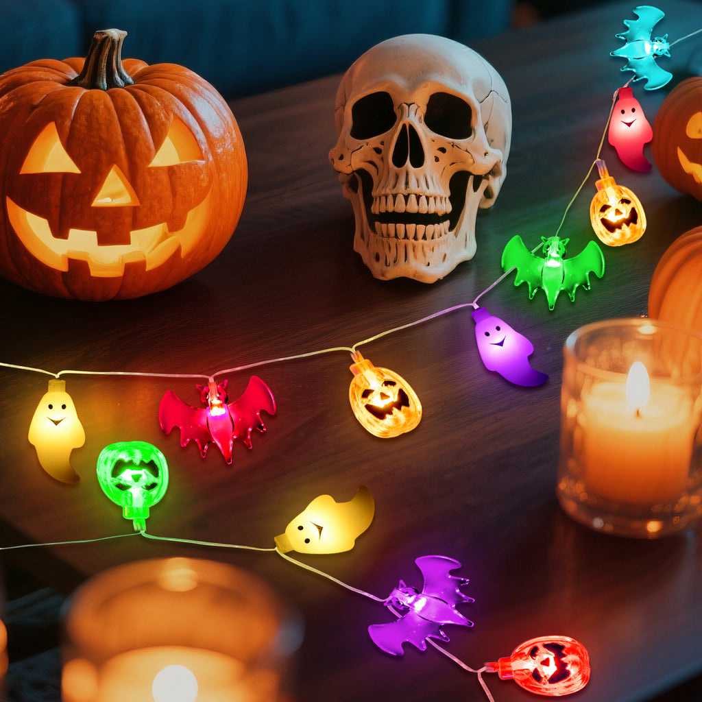 Oziral Halloween String Lights Decorations:Halloween Lights Indoor Outdoor 30 LED Battery Operated Waterproof Lights Remote 3D Pumpkin Bat Ghost Halloween Decorations for bedroom Party Yard Garden