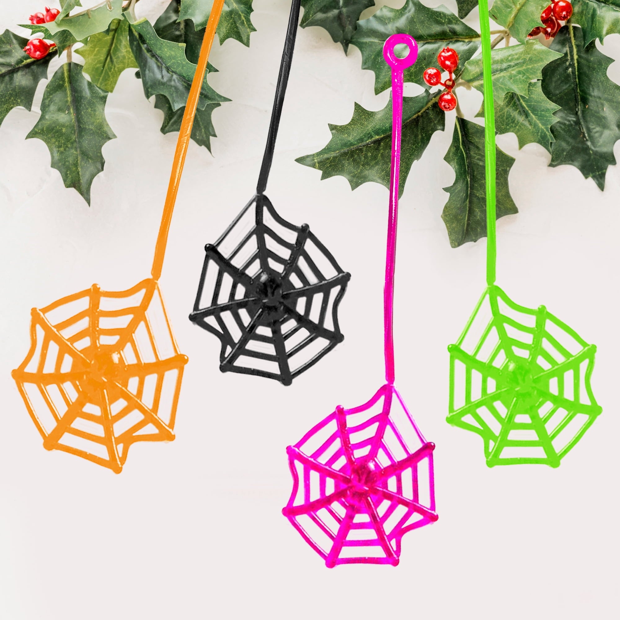 24Pcs Sticky Spider Web Party Favors Pack, 7.5 inches in Total Length, Halloween Party Favors, Gifts For Birthday, Goodie Bag Classroom Prizes, 4 colors