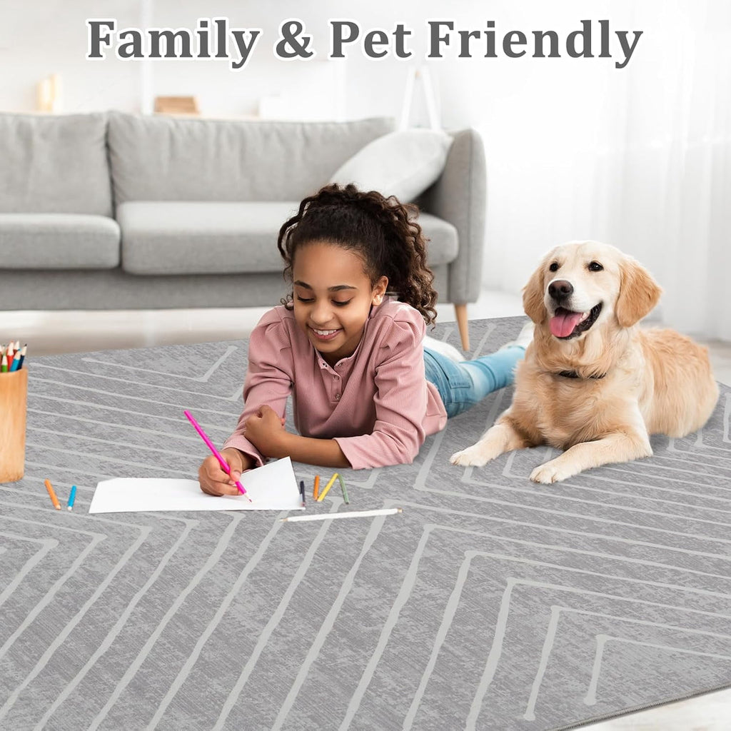 Washable Rug 10x13 Area Rug for Bedroom Modern Living Room Rug Non Slip Striped Large Area Rug Soft Non Shedding Throw Rugs Stain Resistant Carpet for Dining Room Nursery Navy 10'x13'