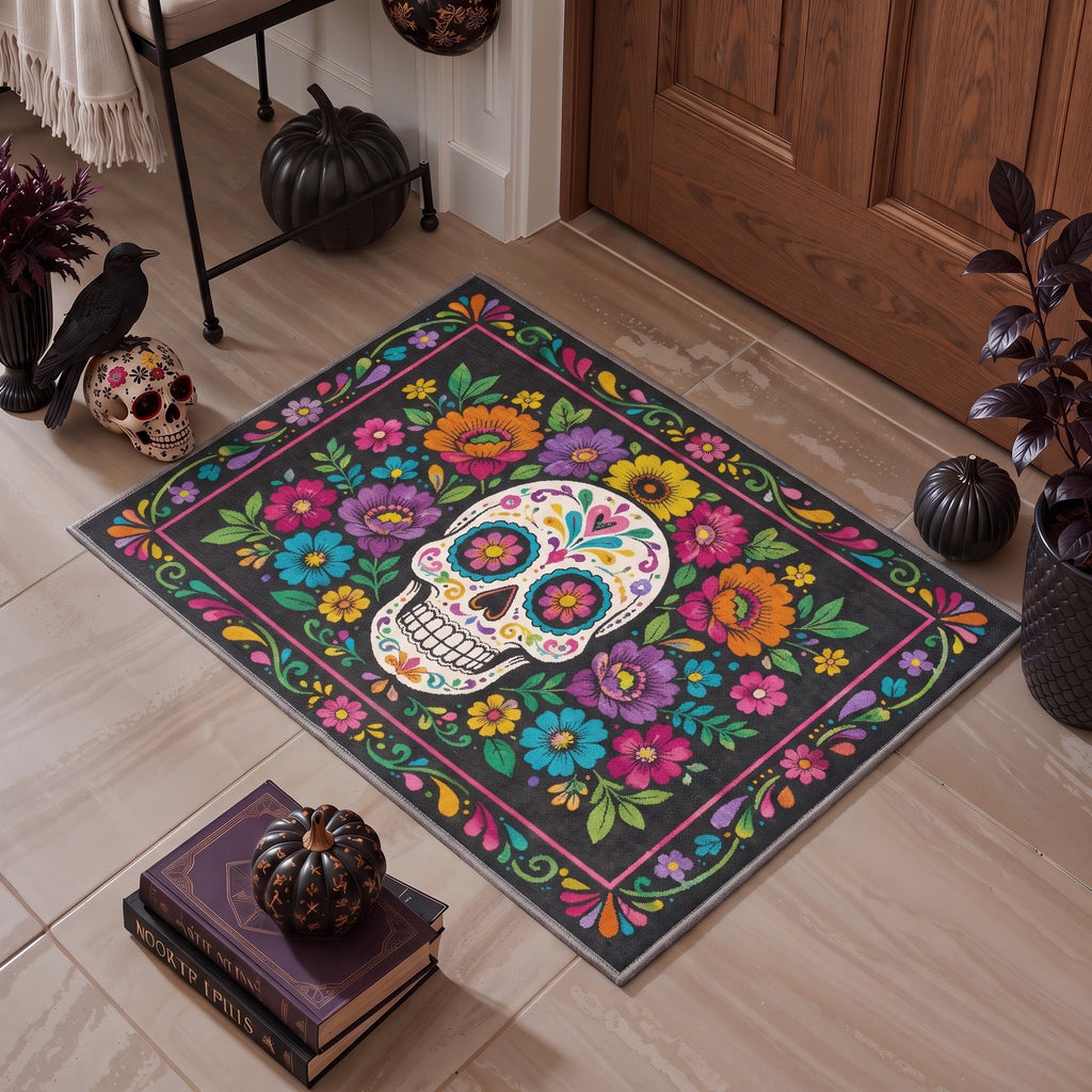 GENIMO 2'x3' Halloween Doormat, Washable Non Slip Soft Whimsical Cat Outdoor Door Mat for Front Door Covered Porch Patio Entryway, Vintage Black