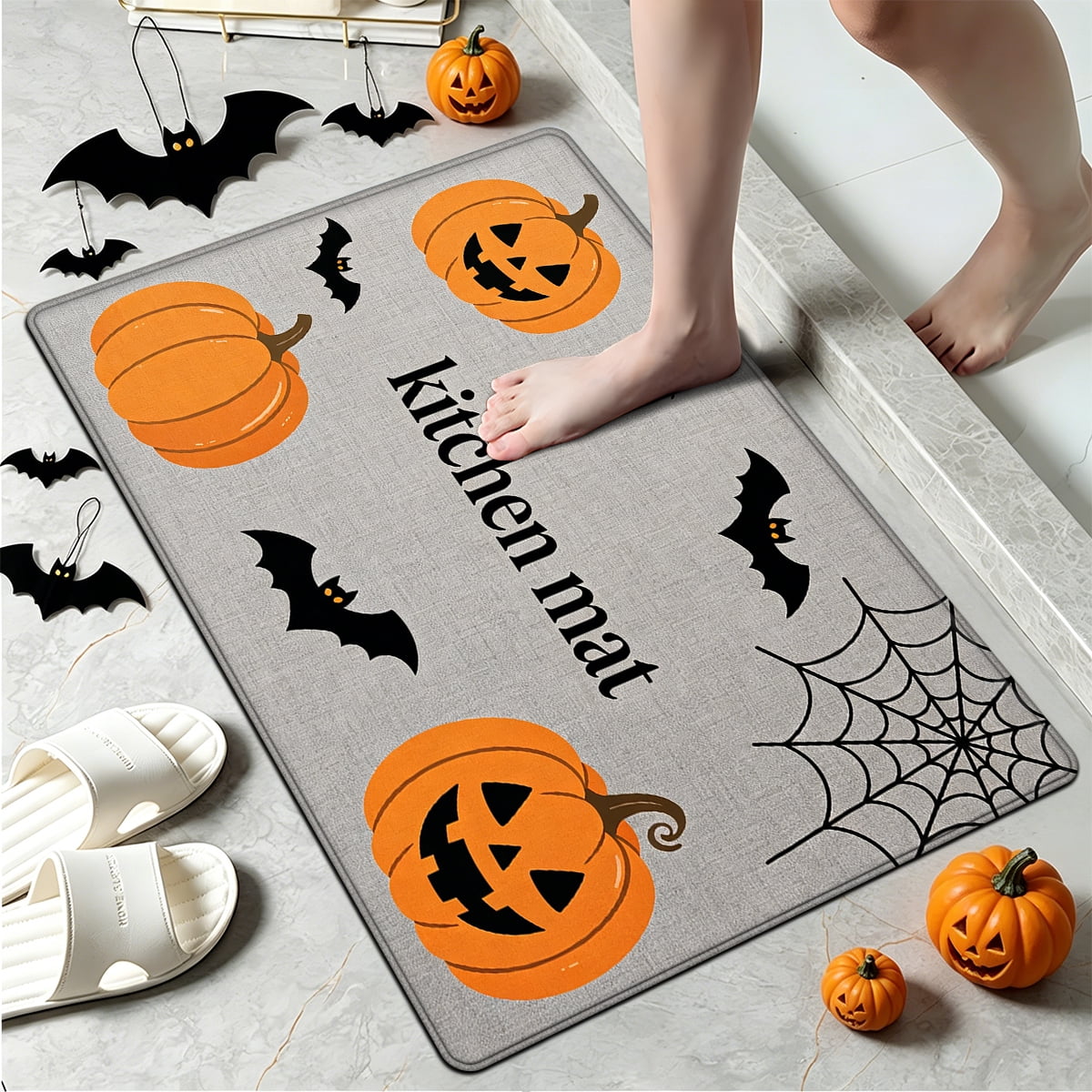 YIMEIS Halloween Pumpkin Lanterns 3Pcs Flannel Mat and Kitchen Rugs Set,Soft Non-slip,Perfect for Home Bathroom