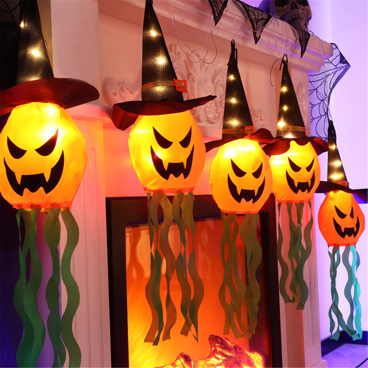 Gallickan Halloween Decorations Outdoor Decor, Hanging Lighted Glowing Pumpkin Witch Hat, Lighted Up Halloween Decorations for Indoor Outside Party Yard Tree Garden, A