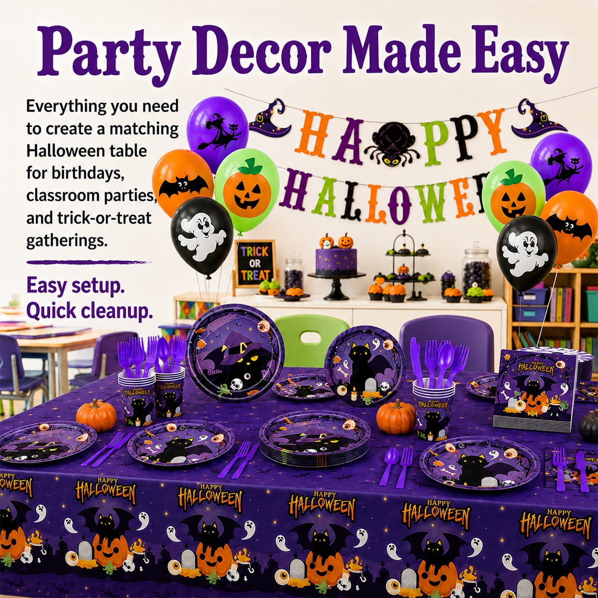 Halloween Paper Plates for Halloween Party Decoration Disposable Cups Napkins Table Cover Balloons Banner for Halloween Birthday Party Supplies Serve 20 Design2