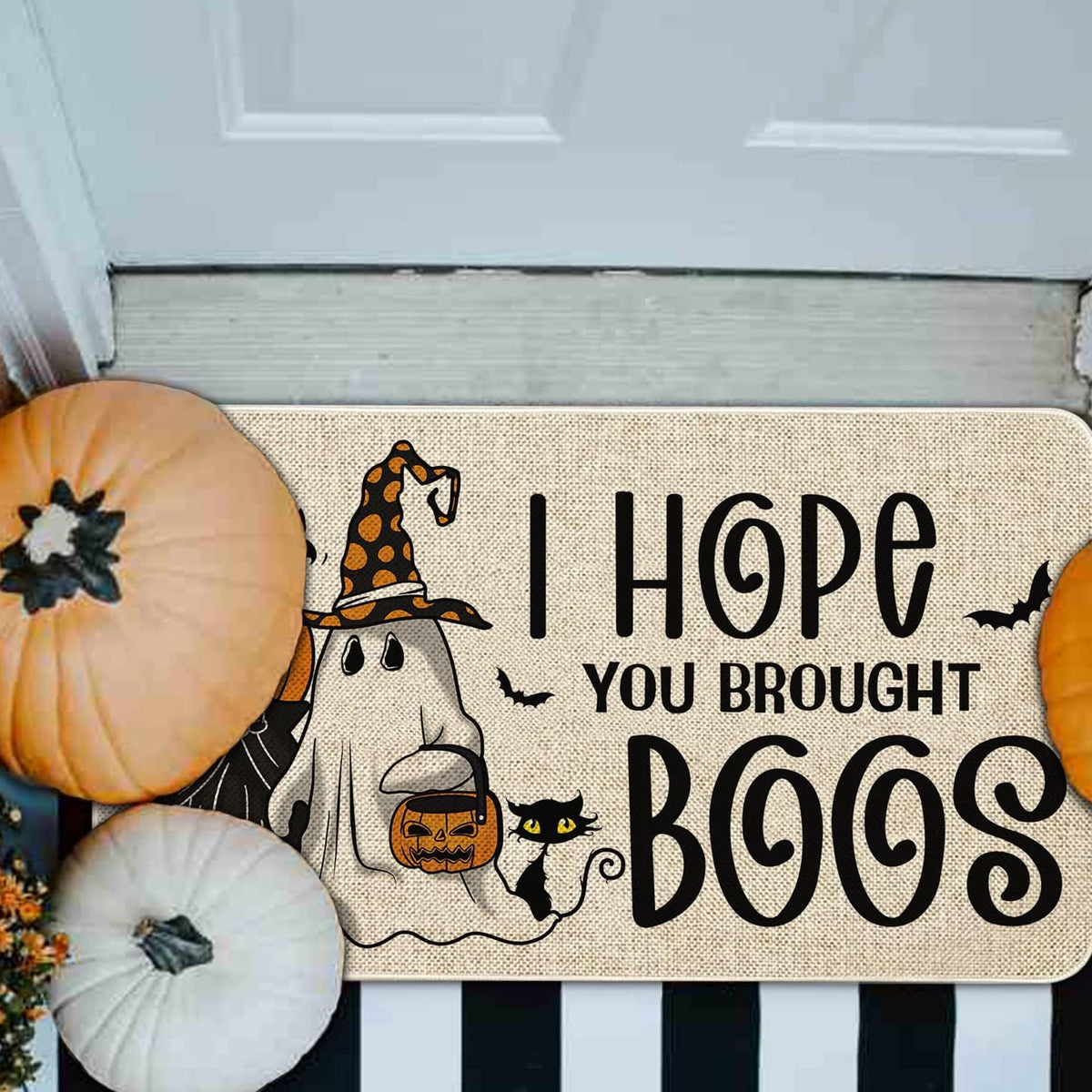 BOOHIT Halloween Door Mat 31x19 Inch Indoor Outdoor Entrance Floor Home Decoration (Pumpkin Head Spooky)