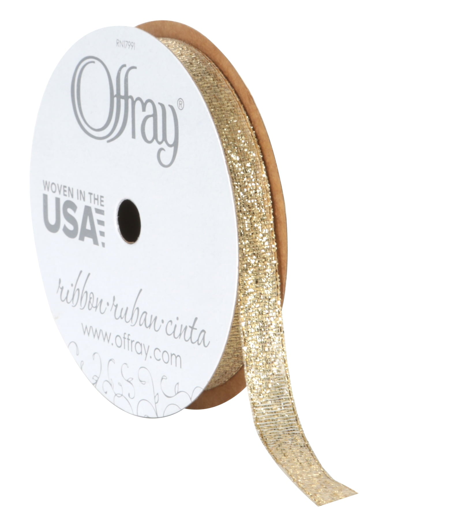 (4 pack) Offray Ribbon, Gold 3/8 inch Galena Metallic Ribbon for Wedding, Crafts, and Gifting, 9 feet, 1 Each