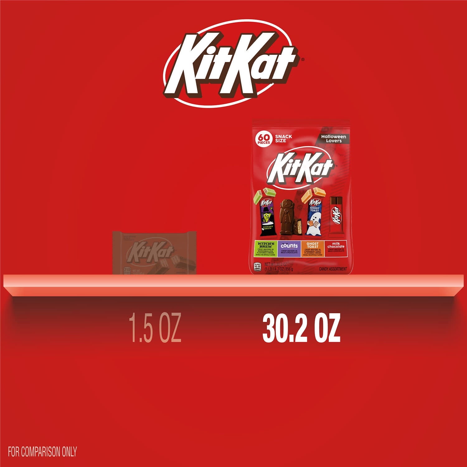 Kit Kat Assorted Flavored Wafer Snack Size, Halloween Candy Bulk Bag, 30.2 oz (60 Pieces)