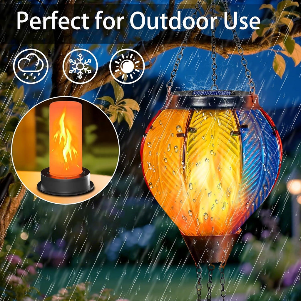 2 Pack Solar Light Replacement Top with Flickering Flame, Waterproof Solar Light Parts for Hot Air Balloon Lanterns (Fits 2.87 to 3.35 Inch Openings) Replacement Kit for Outdoor Decor Garden Patio
