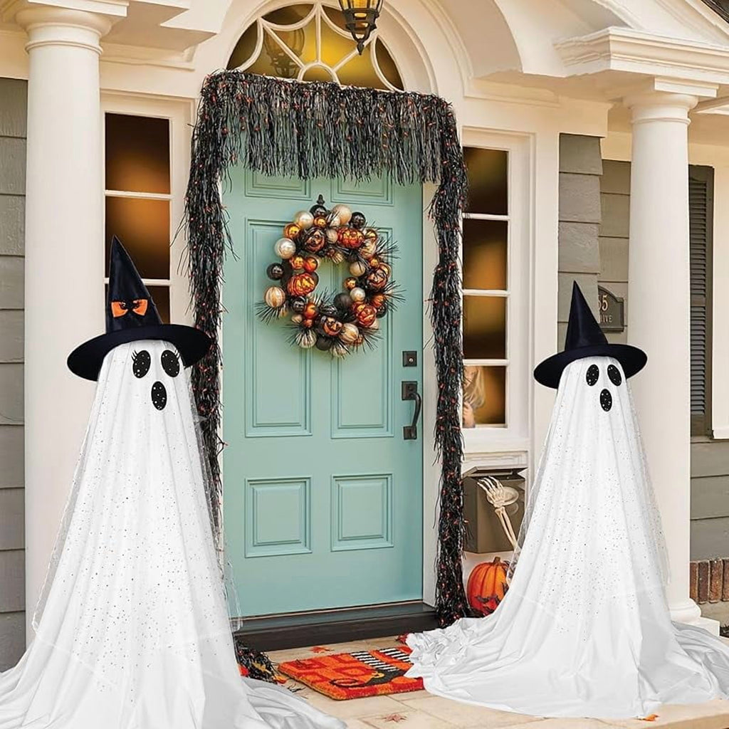 2-Pack Halloween Decorations Outdoor, Halloween Party Decorations Indoor, Ghost Decorations with Remote Control String Lights, Halloween Ghost Lights Suitable for Porch, Courtyard, Garden, Lawn