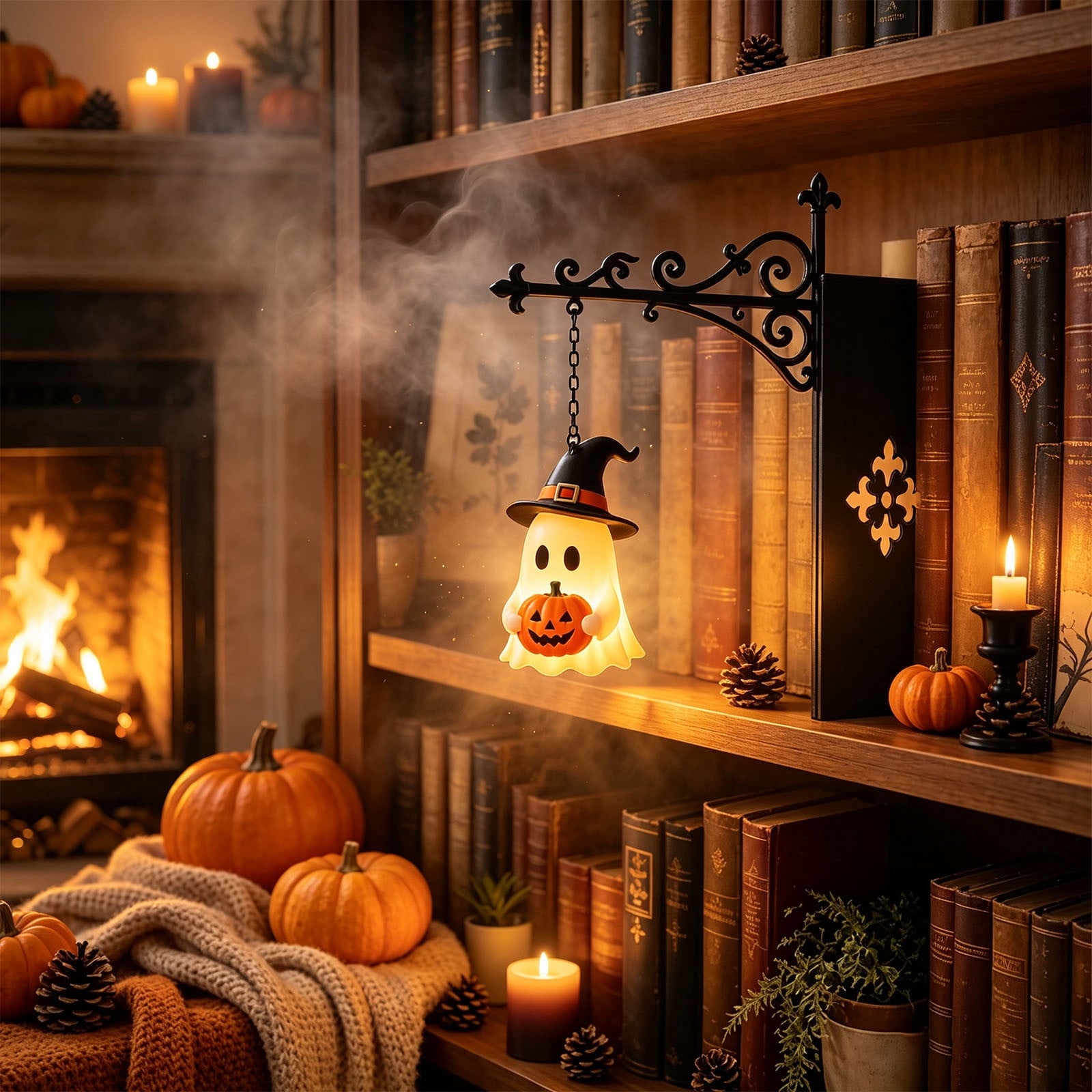Nkmbld Halloween Bookshelf Lamp, Vintage Library Lantern Decorative Bookshelf Lighting, Hanging Ghost Lantern Book Shelf Light, Halloween Decorations Indoor