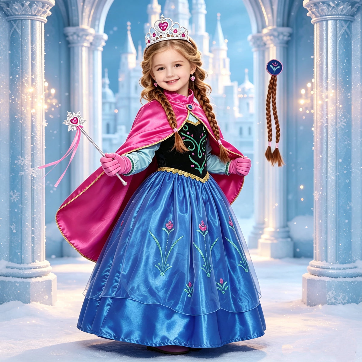 Jurebecia Princess Dress Snow Queen Costume for Girls Birthday Party Halloween Christmas Cosplay Outfit Toddler Kids 120 cm 5-6 Years