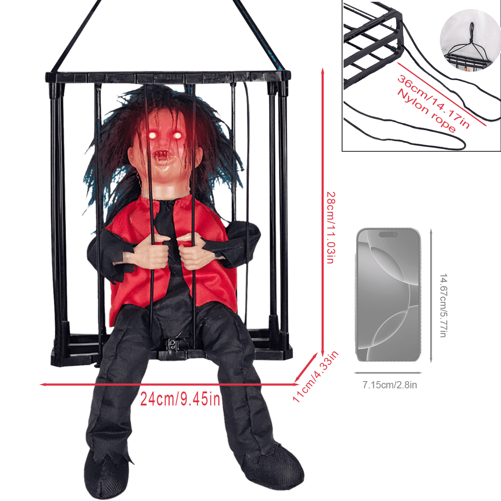 Halloween Animated Decorations, Halloween Decor Prop Scary Haunted Doll Horror with Red Lighting Eyes Spooky Sounds & Motion Sensor for Home Indoor Outdoor