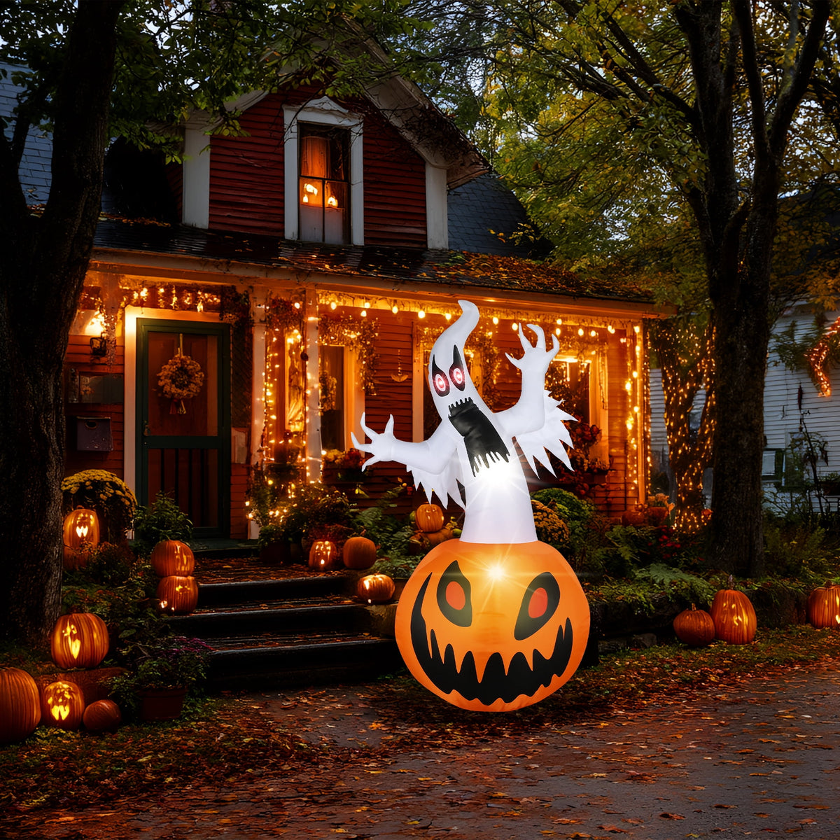 MAGOTAN 6 FT Halloween Inflatable Pumpkin Halloween Inflatable Pumpkins and Cat Outdoor Yard Decoration Build-in 7 LED White Lights