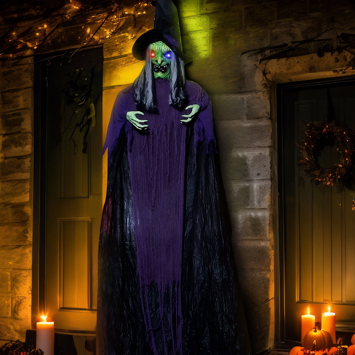 12ft Witch Animated Animatronic Decoration Creepy Halloween Hanging Witch w/ Pre-Recorded Screaming Ktaxon