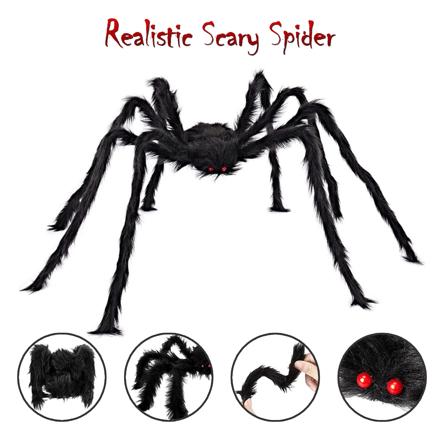 Halloween Spider Decorations, 6 Pcs Realistic Hairy Spiders Set, Scary Spider Props for Indoor, Outdoor and Yard Creepy Decor(50", 35", 30", 20", 12", 12")