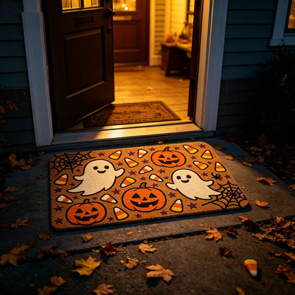 Halloween Coir Doormat 12.6x7.87in, Classic Print, Strong Dirt Removal, Non-slip Base, Washable Floor Mat for Entryway Patio Indoor Outdoor Use
