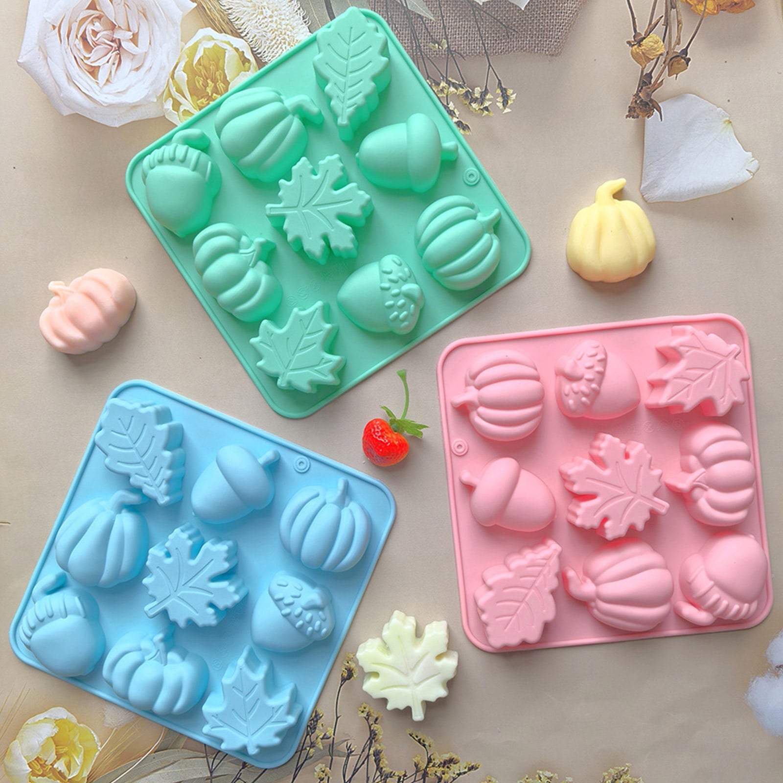 Ktlvex 6-Cavity Pumpkin Silicone Mold, Rectangular, Food-Grade, Pink – for Halloween Chocolate, Soap & Baking