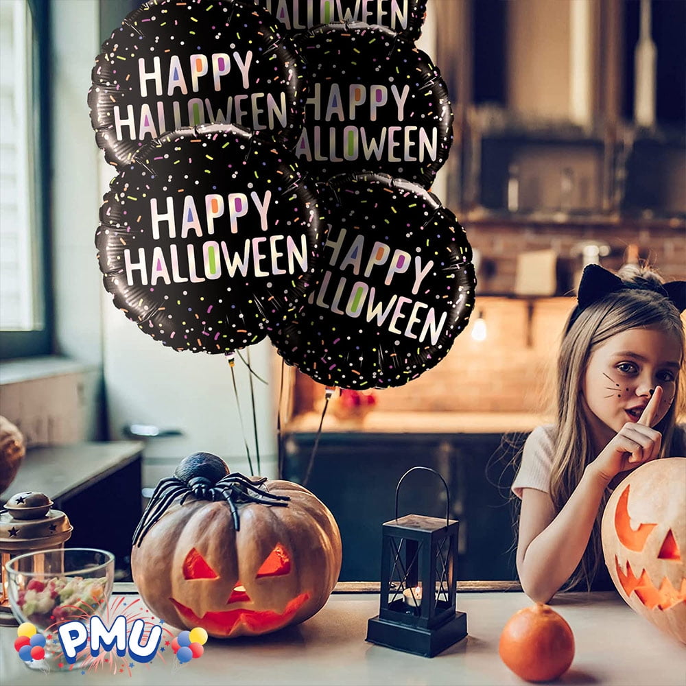 PMU Halloween Party Decoration "Happy Halloween" Jack Faces Aglow 18 Inch Mylar-Foil Balloon (1pkg) Pkg/1