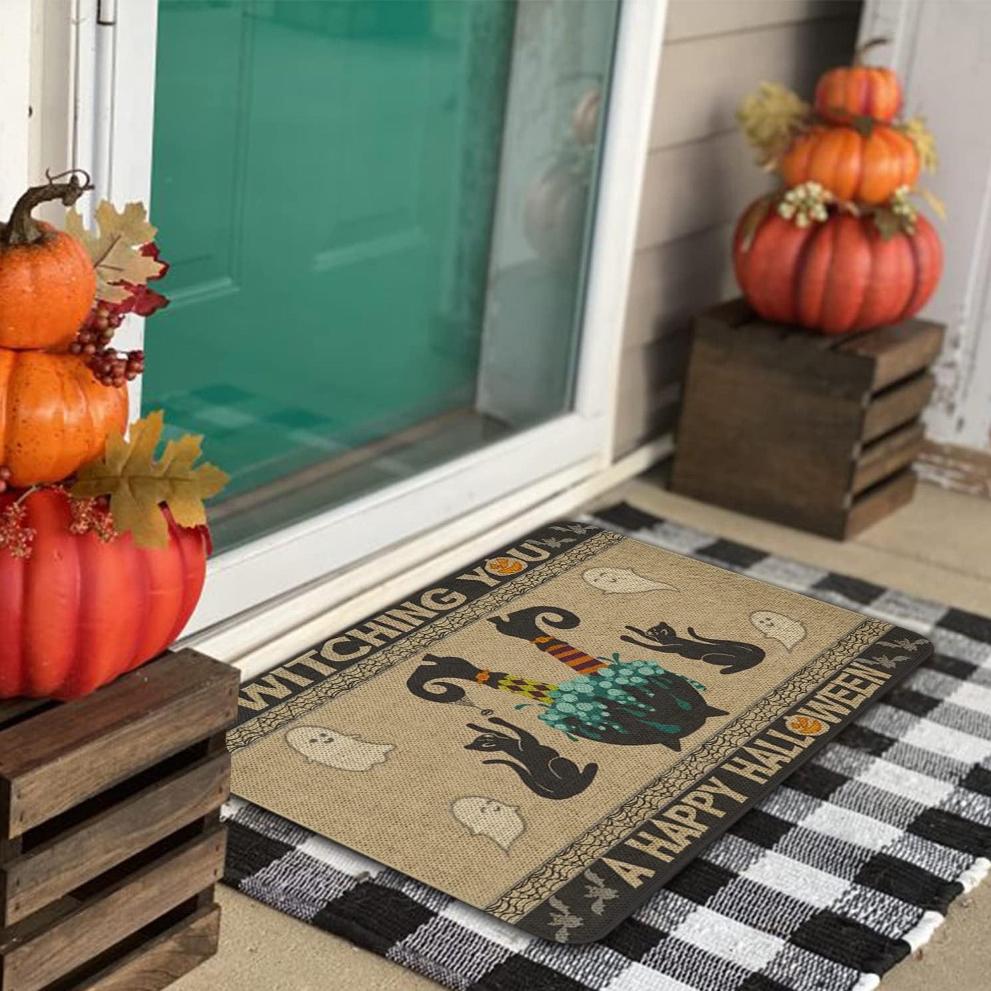 BOOHIT Halloween Door Mat 31x19 Inch Indoor Outdoor Entrance Floor Home Decoration (Pumpkin Head Spooky)