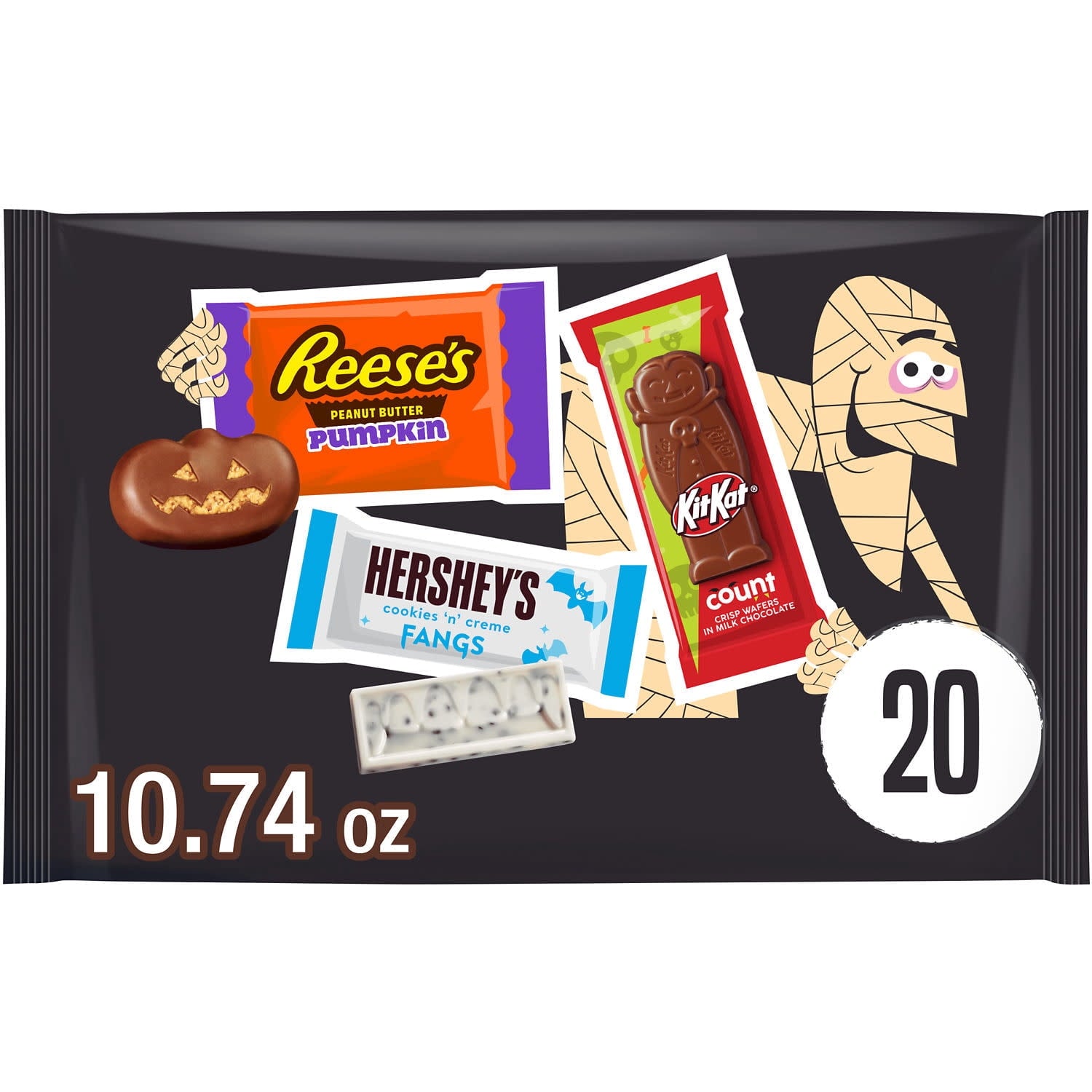 Hershey's, Kit Kat and Reese's Assorted, Halloween Candy Variety Bag, 10.74 oz (20 Pieces)