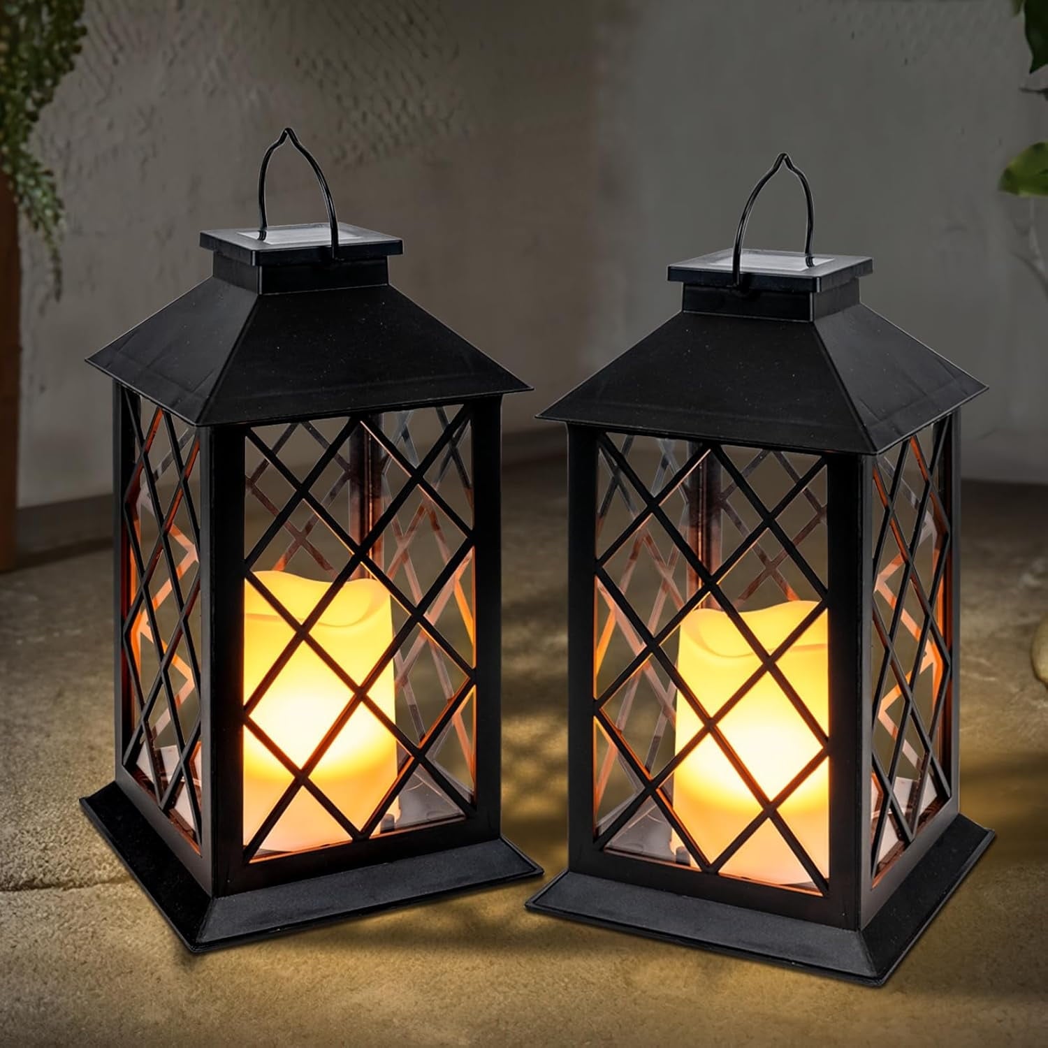Supbessel Solar Lantern,Outdoor Garden Hanging Lanterns,2 Pack 11Inch Waterproof LED Flickering Flameless Candle Mission Lights for Table,Outdoor,Party Decorative(Black)