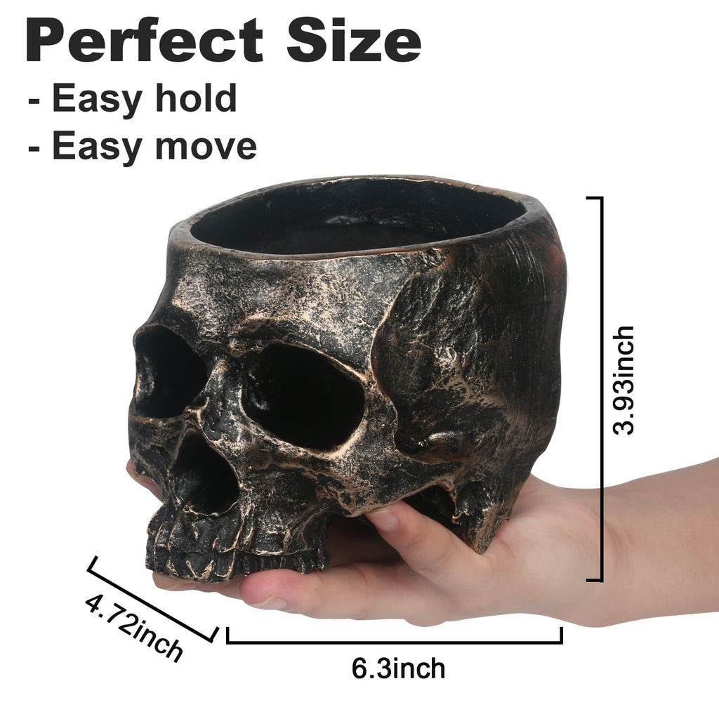Large Skull Bowl - Bronze Resin Halloween Candy Dish Holder for Home Office and Gothic-Themed Party Decorations