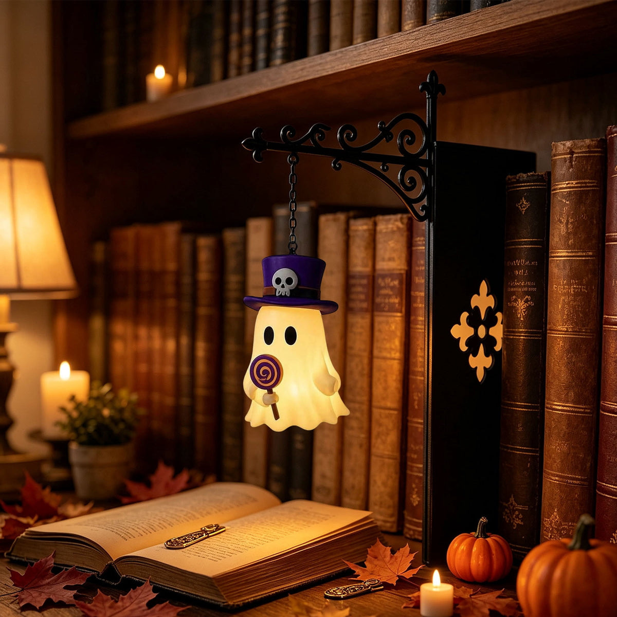 Nkmbld Halloween Bookshelf Lamp, Vintage Library Lantern Decorative Bookshelf Lighting, Hanging Ghost Lantern Book Shelf Light, Halloween Decorations Indoor