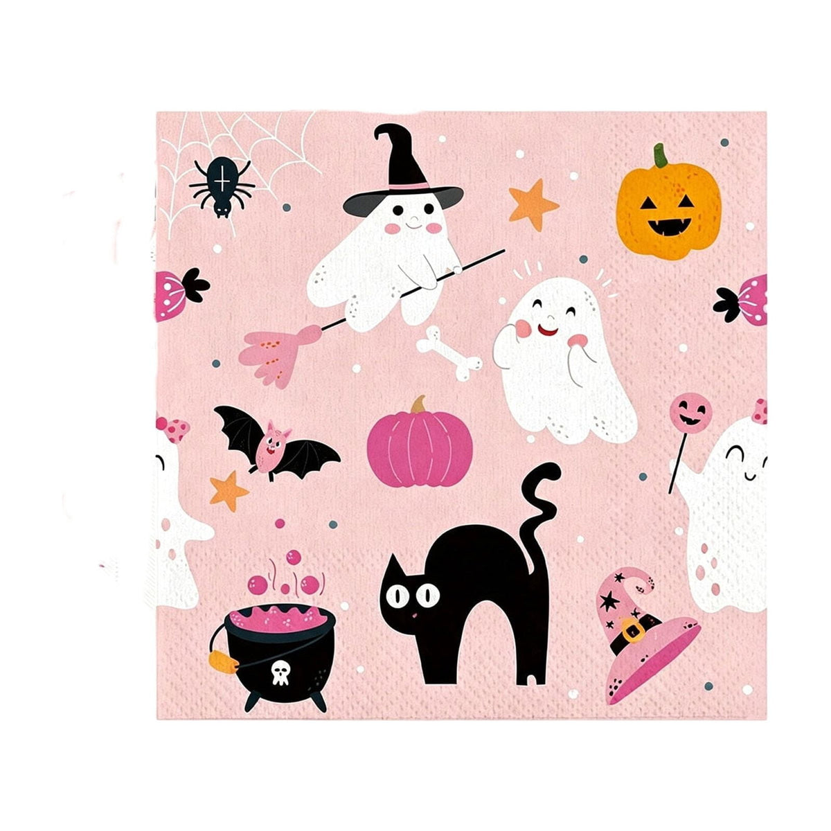Miwamany Pink Halloween Paper Napkins 20pc, Disposable Ghost Party Tableware, Festive Spooky Luncheon Napkins for Home Kitchen Dining Decoration