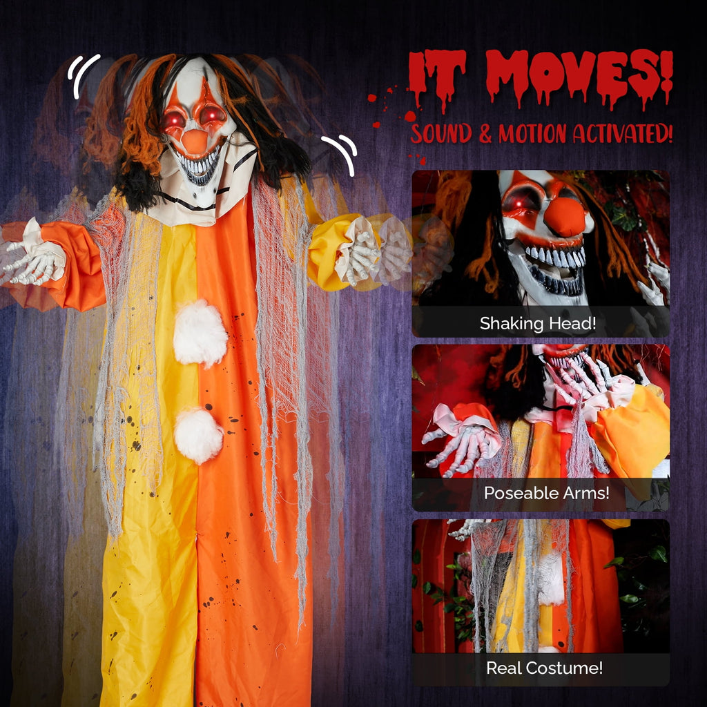 UBesGoo 8 ft Clown Animated Halloween Decoration Clown w/ Pre-Recorded Screaming, LED Eyes