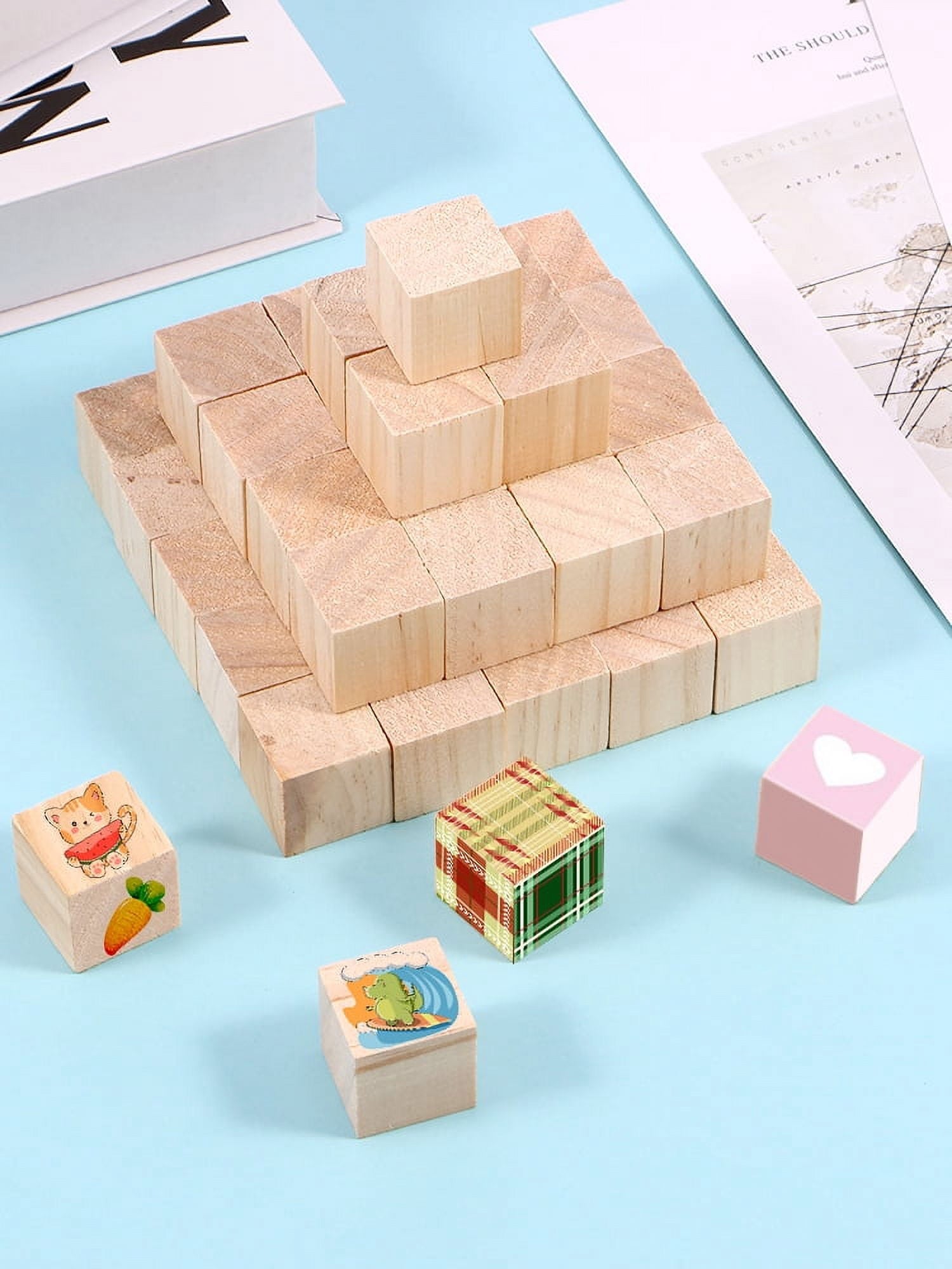 AEVXKHI 50PCS 1 inch Wood Blocks for Crafts, Unfinished Wood Square Blocks, Natural Pine Wooden Cubes, Wood Cubes Blocks for Painting Model Making Crafts DIY Project